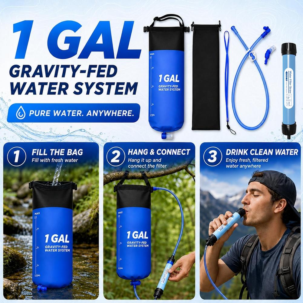 Outdoor Adventure Backpack - 1 Gal Gravity Water Filter Bag
